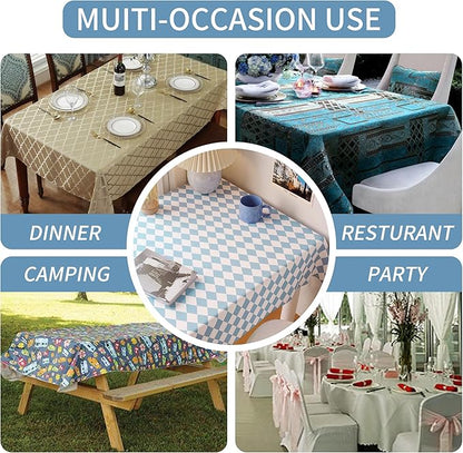 Rectangle Table Cloth,100% Waterproof Tablecloth Oil Proof Spill Proof Vinyl Table Cloth, Wipe Clean Plastic Table Cover for Dining, Camping, Indoor and Outdoor 54" x 120",Blue Checkered