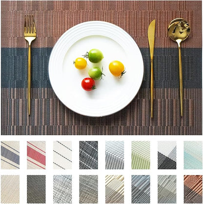 Placemats Set of 6 Vinyl/Plastic Woven Place Mats for Kitchen Table Indoor/Outdoor Washable Placemat Wipeable Dining Table Mats (Ombre Brown Black,6)