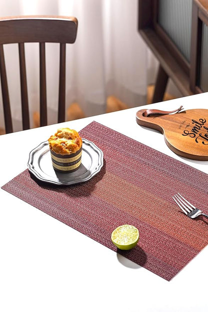 LEXMORE Placemats Set of 8 Vinyl/Plastic Woven Place Mats for Kitchen Table Indoor/Outdoor Washable Placemat Wipeable Dining Table Mats(Pomegranate Parade)