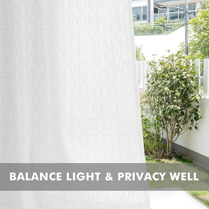 HolidayIdeas 4 Panels Linen Outdoor Curtains for Patio Waterproof White Curtain Panels 95 Inch Length-Wide Weatherproof, Privacy, Outside Curtains for Pergola, Porch, Gazebo-110 Wide x 95" Long