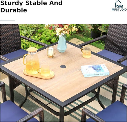 MFSTUDIO 5 Pieces Patio Dining Set, Outdoor 37" Square Wood-Like Table with Chairs, Patio Table and Chairs for 4, All Weather Outdoor Dining Furniture Set, Deck, Porch