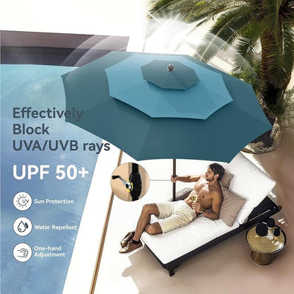 PHI VILLA 10ft Outdoor Patio Umbrellas, 3 Tier Table Umbrella, Cyan & Green | - Image 3