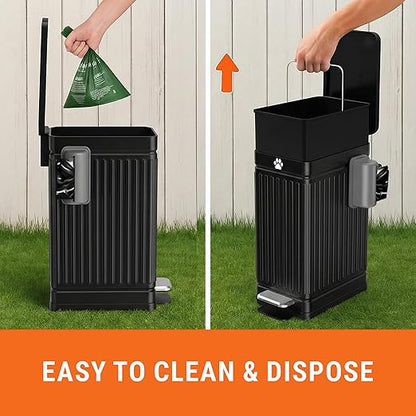Pupzle Dog Poop Trash Can Outside, 3.2 Gal Metal Dog Waste Trash Can with Lid Outdoor, Waste Container with Pedal Garbage Poop Bin, Poo Bucket Outdoor with Lid for Backyard Odor Control