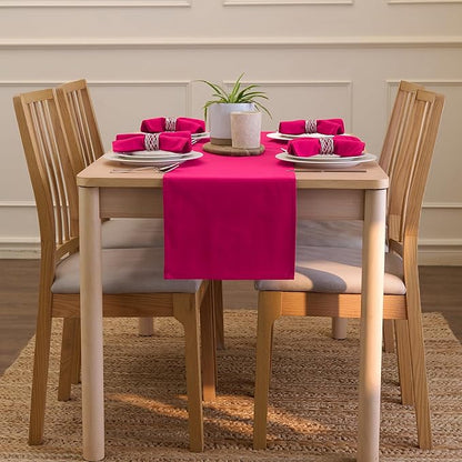 Encasa XO Table Runner 13"x59" Long | Cotton Canvas Fabric | Hot Pink Solid Color | Machine Washable & Durable