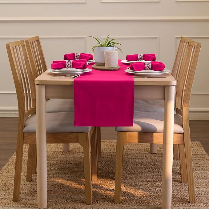 Encasa XO Table Runner 13"x59" Long | Cotton Canvas Fabric | Light Pink Solid Color | Machine Washable & Durable