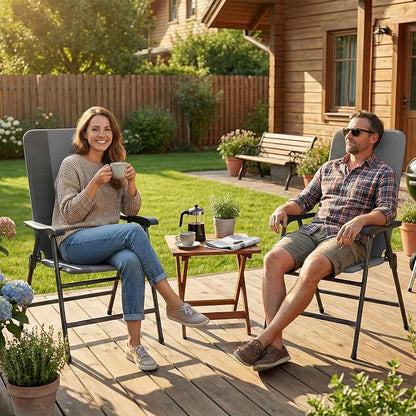 Outsunny Folding Patio Chairs Set of 2 Padded High Back Armrests Light Gray | - Image 8