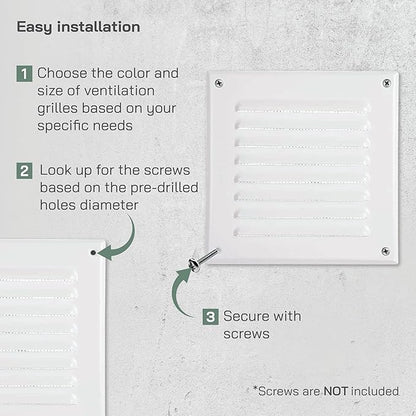 Vent Systems - 5 x 5 Inch (Inner) Pack of 5 White Metal Square Soffit Air Vent Grille Cover, Register Vent Deflector Louver Built-in Mesh HVAC for Bathroom Home Office Kitchen 6.5" x 6.5" (Outer)