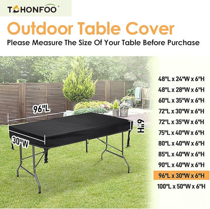 TOHONFOO Rectangular Folding Table Cover - Waterproof Anti-UV Outdoor Table Covers - Outdoor Table Cover 96" L x 30" W x 6" H