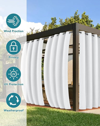 Windproof Outdoor Curtains for Patio Waterproof 4 Pcs 54x95 In White | Grommet - Image 3