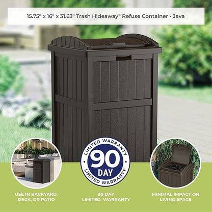 Suncast 5 Pack 33 Gallon Durable Plastic Hideaway Outdoor Garbage Can with Secure Lid & Wicker Design for Home Backyards, Decks, or Patios, Java Brown