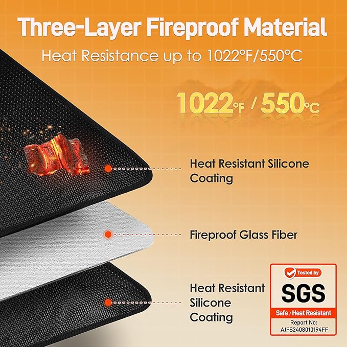25 x 19.5in Heat Resistant Grill Mats for Outdoor Grill to Protect Your Prep Table and Outdoor Grill Table - Fire Proof & Water Proof & Oil Proof BBQ Mat - Black (1mm)