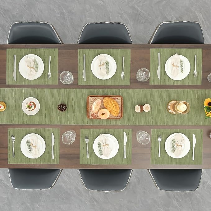 Myir JUN Table Runner, Vinyl Table Runner Indoor 55 Inch Long Arbitrarily Cropped Runner for Table Heatproof for Home Party (Green, 12 x 55 inch)