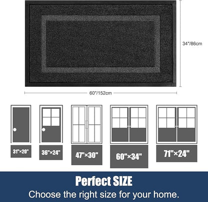 Extra Large Front Door Mat Outside Entrance Indoor Doormat, 60" x 34" Outdoor Mats for Patio Waterproof, Outdoor Door Mats for Outside Entry, Indoor Rugs for Entryway, Sturdy Natural Rubber, Black