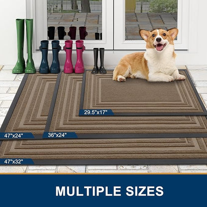Buganda Front Door Mat Indoor Outdoor Entrance, Non-Slip Natural Rubber Doormats, Easy Clean, Low Profile, Dirt Trapper Entryway Floor Mats for Outside, Garages and Patios, 36x24, Light Brown