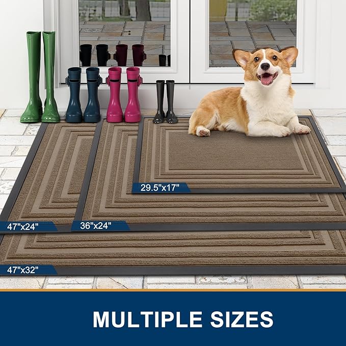 Buganda Front Door Mat Indoor Outdoor Entrance, Non-Slip Natural Rubber Doormats, Easy Clean, Low Profile, Dirt Trapper Entryway Floor Mats for Outside, Garages and Patios, 29.5x17, Light Brown