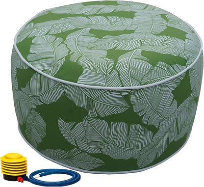 Kozyard Inflatable Ottoman Stool - Portable Round Pouf for Indoor/Outdoor Use - Perfect Small Foot Rest or Seating for Kids and Adults - Ideal for Camping or Home (Green Leaf)