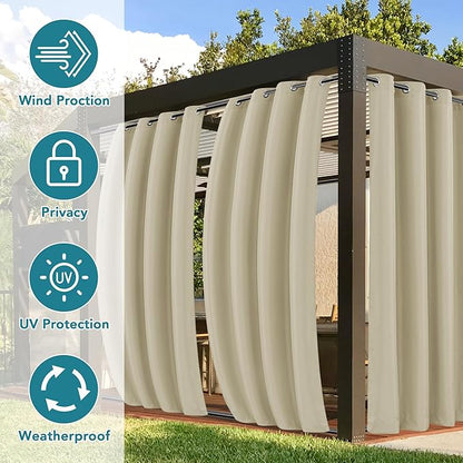 HolidayIdeas Gazebo Curtains Outdoor Waterproof 4 Panels 54x95 Inch-Windproof Weatherproof Privacy Cream Outside Curtains-Grommet Top and Tab Bottom Drape for Patio, Porch, Pergola, Cabana, Backyard