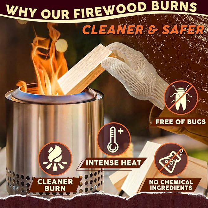 Mini Fire Stick with Fire Starters Gloves 4" Kiln Dried Pine Small Barkless Kindling Logs Compatible with Wood Stoves, Tabletop Fire Pits, BBQ Grills & Pizza Ovens, 4 lb Box
