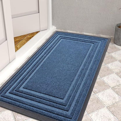 Buganda Front Door Mat Indoor Outdoor Entrance, Non-Slip Natural Rubber Doormats, Easy Clean, Low Profile, Dirt Trapper Entryway Floor Mats for Outside, Garages and Patios, 47x32, Light Blue
