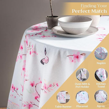 Maison d' Hermine Table Cloth Round Table 100% Cotton 63 Inches Tablecloth Reusable Decorative Everyday Use for Dining Room, Farmhouse, Home Party, Festive & Wedding Spring Summer - Blossoms In Spring