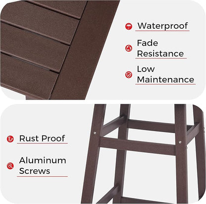 Costaelm Outdoor Bar Table, 42" Counter Height Square Patio Cocktail Bar Table with Umbrella Hole, Patio Bistro Dining Pub Table for Front Porch Deck Backyard Garden, Dark Brown