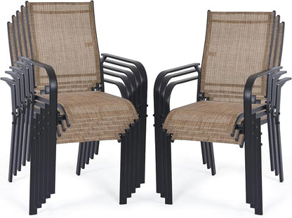 Patio Chairs Set of 8, Stackable Outdoor Dining Chairs, All Weather Breathable by WENTUM