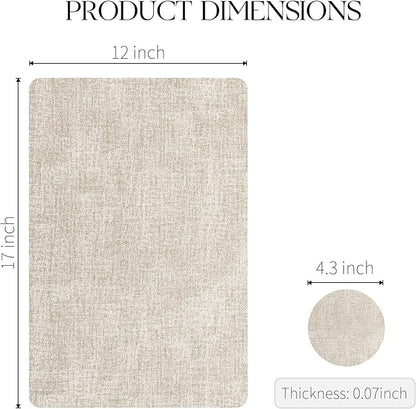 MOSAYT Faux Leather Placemats Set of 12, Heat Resistant Vinyl Place Mats with Coasters, Wipeable Washable 100% Waterproof Oil Proof Table Mats for Kitchen Dining Indoor Outdoor, 12" x 17", Grey Beige