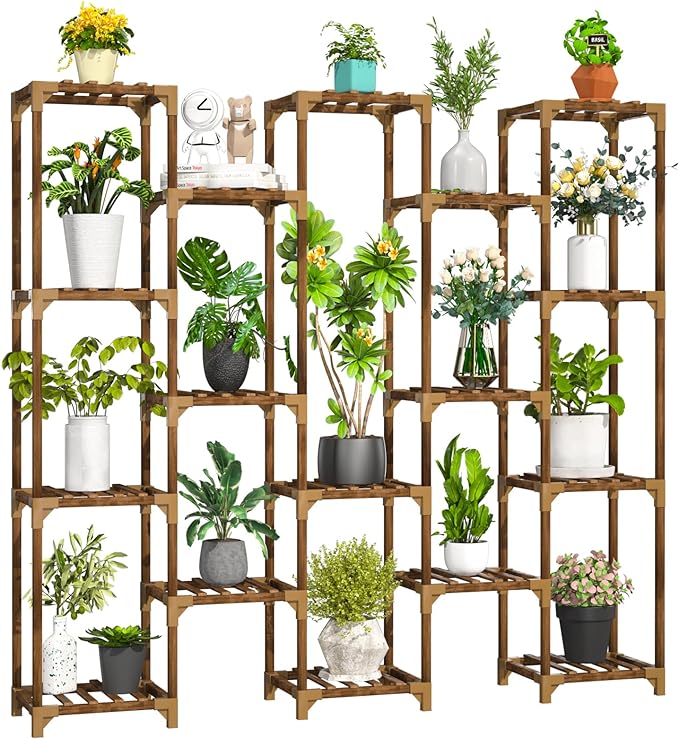 Plant Stand Indoor Outdoor, 17 Tiered Plant Shelf Wood Plant Rack | Tall Plant by Uneedem