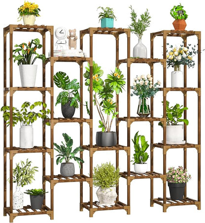 Plant Stand Indoor Outdoor, 17 Tiered Plant Shelf Wood Plant Rack | Tall Plant by Uneedem