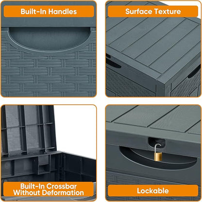 ZYJOYY 33 Gallon Resin Deck Box, Weatherproof Outdoor Storage Box for Patio, Garden, Pool, and Yard, Lockable Waterproof Bin for Tools, Cushions, and Accessories, Grey