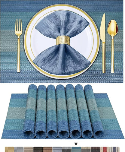 BETEAM Placemats Set of 12, Woven Vinyl Placemat for Dining Table Washable Wipeable Kitchen Place Mats Durable Indoor Outdoor Table Mats