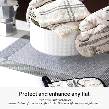 LEXMORE PlaceMats Set of 12 Vinyl/Plastic Woven Place Mats for Kitchen Table Indoor/Outdoor Washable PlaceMat Wipeable Dining Table Mats(Silver Cube)