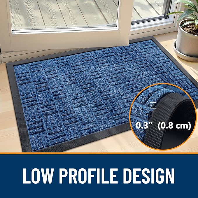 OLANLY Front Door Mat Outside Entrance 71x23, Absorbent, Heavy Duty Sturdy Natural Rubber Doormat Indoor Outdoor, Non-Slip, Stain and Fade Resistant, Low Profile Floor Mat for Entryway, Ocean Blue