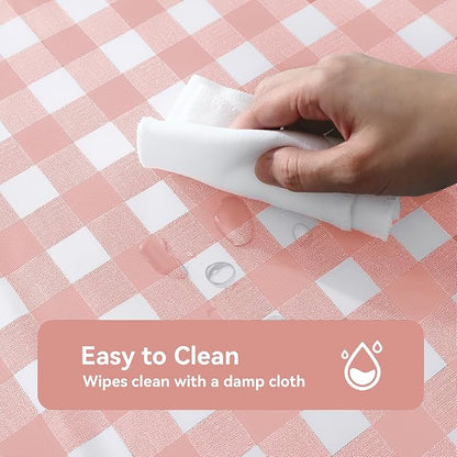 Romanstile Rectangle Vinyl Tablecloth, 100% Waterproof Checkered Plastic Table Cloth, Heavy Duty Buffalo Gingham Table Cover for Dining, Camping, Picnic, Outdoor - 54 x 78 Inch, Light Pink