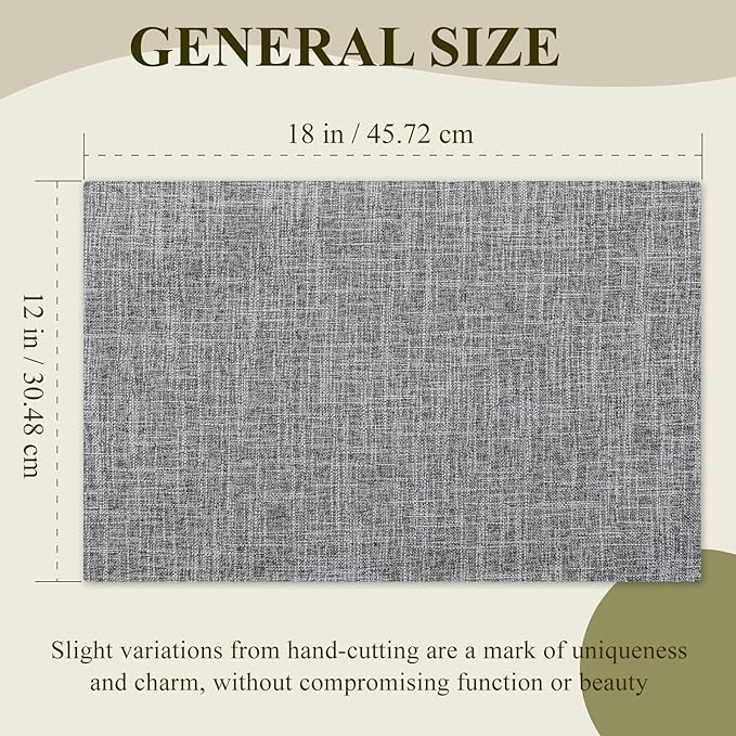 KXN Placemats Set of 6, Dual-Layer Thickened Faux Linen Table Mats, Heat Resistant & Wrinkle-Free, Machine Washable Cloth Place Mats for Kitchen Dining Indoor Outdoor (Light Gray)