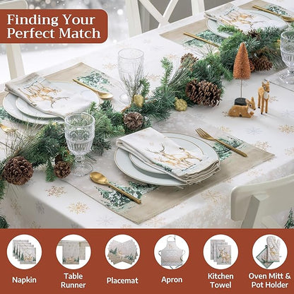 Maison d' Hermine Table Cloth Rectangle Table 100% Cotton 60 x 90 Inches Fall Tablecloth Reusable Everyday Use for Thanksgiving Christmas Decorations Dining Farmhouse Party (Deer in The Woods)