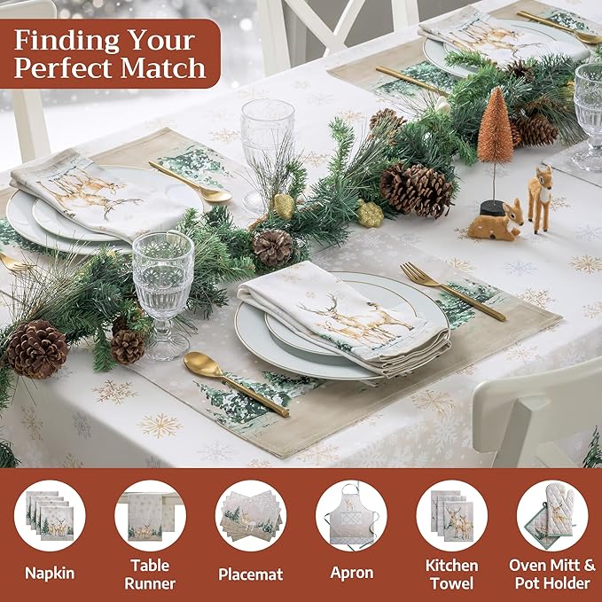 Maison d' Hermine Table Cloth Rectangle Table 100% Cotton 60 x 120 Inches Fall Tablecloth Reusable Everyday Use for Thanksgiving Christmas Decorations Dining Farmhouse Party (Deer in The Woods)