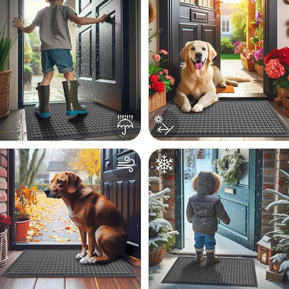 Smiry Front Door Mat Outside Entrance, Heavy Duty Natural Rubber Doormat, Non Slip, Trap Dirt and Moisture, Easy Clean, Low Profile Welcome Floor Mats for Indoor Outdoor Entry, 71x23 Inch, Grey