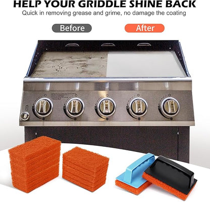 Hhome Griddle Cleaning Kit 16 Piece for Blackstone Flat Top, Grill Cleaning Accessories Tool, Easy Clean on Hot or Cold Surfaces, 14 Cleaning Pads and 2 Handles