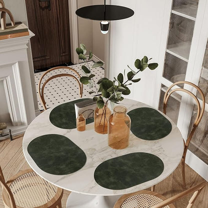 ADRIMER Placemats, Heat Resistant Oval Placemats Set of 12 Washable 12 x 17 Inch, Waterproof Table Mats, Wipeable Pu Place Mats for Kitchen, Dining Room, Olive Green