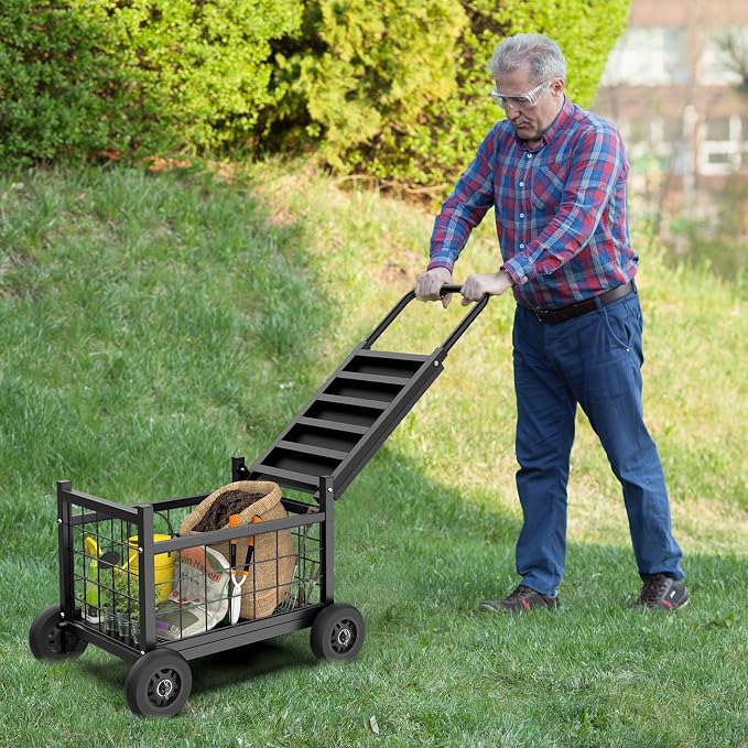 Garden Cart with Seat, 3-in-1 Rolling Seat with Wheels - Image 2