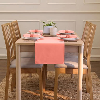 Encasa XO Table Runner 13"x104" Long | Cotton Canvas Fabric | Coral Solid Color | Machine Washable & Durable