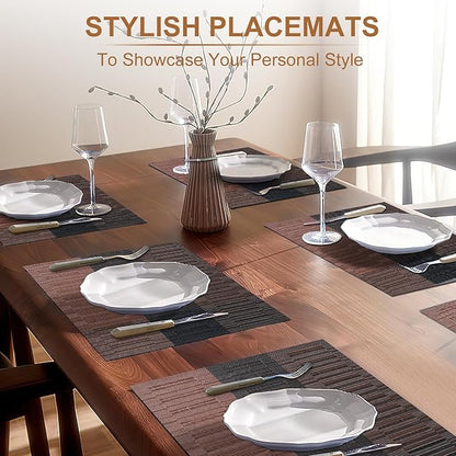 BETEAM Placemats Set of 4, Woven Vinyl Placemat for Dining Table Washable Wipeable Kitchen Place Mats Durable Indoor Outdoor Table Mats