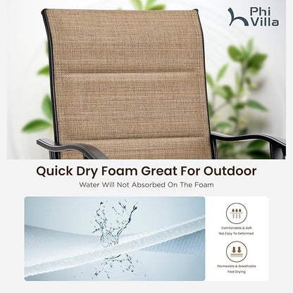PHI VILLA 3 Piece Outdoor Bar Set, Bar Height Patio Table and Chairs with Brown Padded Textilene Fabric & Rustproof Metal Frame for Backyard, Balcony, Garden & Poolside