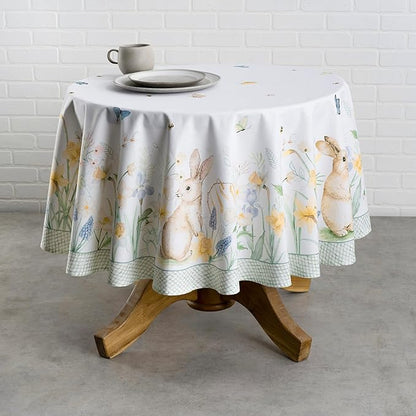 Maison d' Hermine Table Cloth Round Table 100% Cotton 69 Inches Tablecloth Reusable Decorative Everyday Use for Dining Room, Farmhouse, Home, Party, Festive & Wedding Spring Summer - Easter Dew