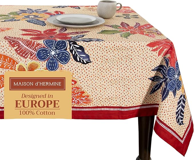 Maison d' Hermine Table Cloth Rectangle Table 100% Cotton 54 x 72 Inches Fall Tablecloth Reusable Everyday Use for Thanksgiving Christmas Decorations Dining Farmhouse Party (Kalahari)