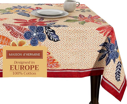 Maison d' Hermine Table Cloth Rectangle Table 100% Cotton 70 x 120 Inches Fall Tablecloth Reusable Everyday Use for Thanksgiving Christmas Decorations Dining Farmhouse Party (Kalahari)