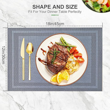 BETEAM Placemats Set of 6, Woven Vinyl Placemat for Dining Table Washable Wipeable Kitchen Place Mats Durable Indoor Outdoor Table Mats