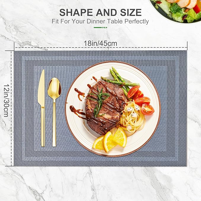 BETEAM Placemats Set of 8, Woven Vinyl Placemat for Dining Table Washable Wipeable Kitchen Place Mats Durable Indoor Outdoor Table Mats