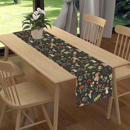 Mushroom Table Runner, Rustic Farmhouse Forest Plants Botanical Wild Floral Coffee Table Center Decor for Home Kitchen Dining Patio Holiday Party Indoor Outdoor Table Decorations, 13"x72" Inch